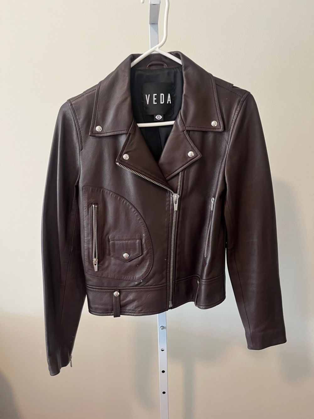 Veda Chocolate Brown Leather Moto Jacket
